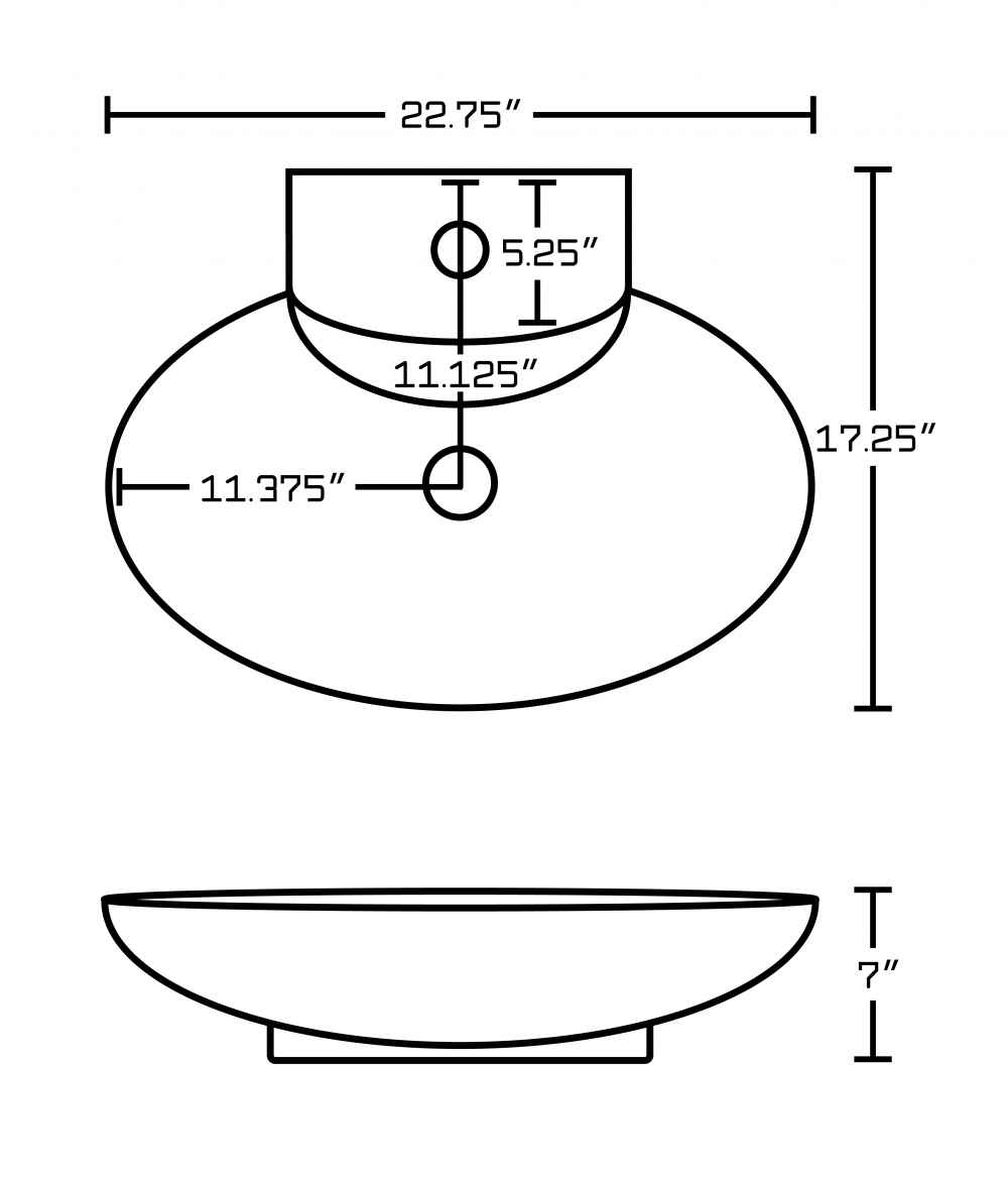 22.75-in. x 17.25-in. Oval Bathroom Vessel Sink Set White Enamel Glaze