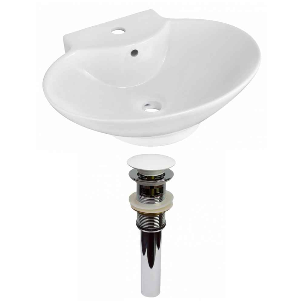 22.75-in. x 17.25-in. Oval Bathroom Vessel Sink Set White Enamel Glaze