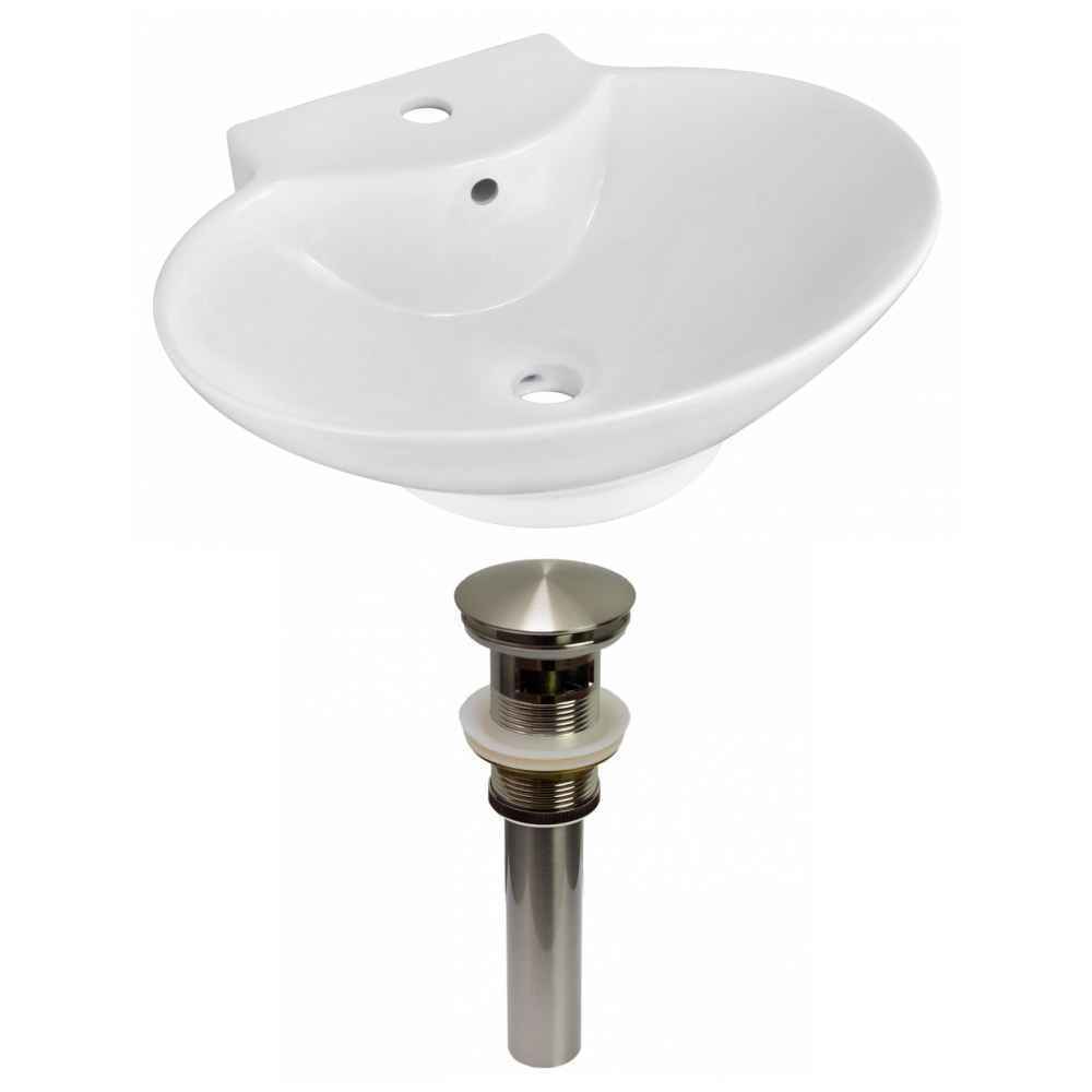 22.75-in. x 17.25-in. Oval Bathroom Vessel Sink Set White Enamel Glaze
