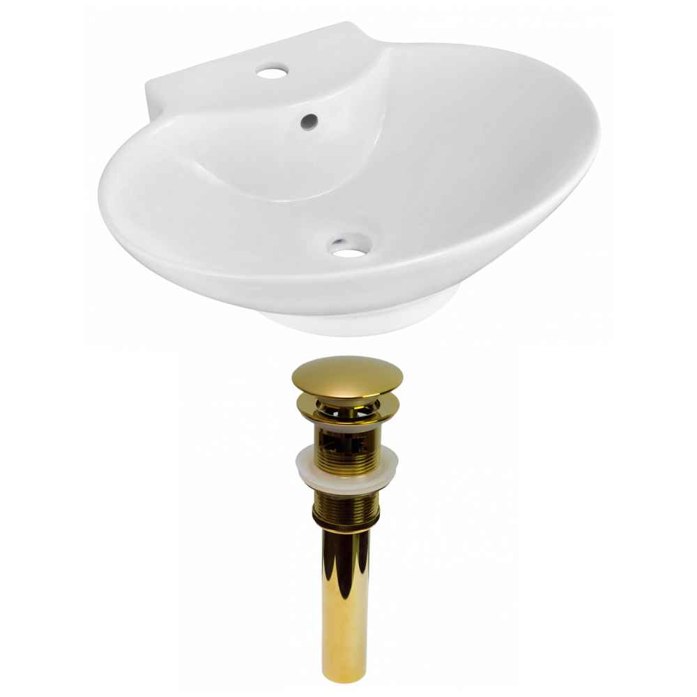 22.75-in. x 17.25-in. Oval Bathroom Vessel Sink Set White Enamel Glaze
