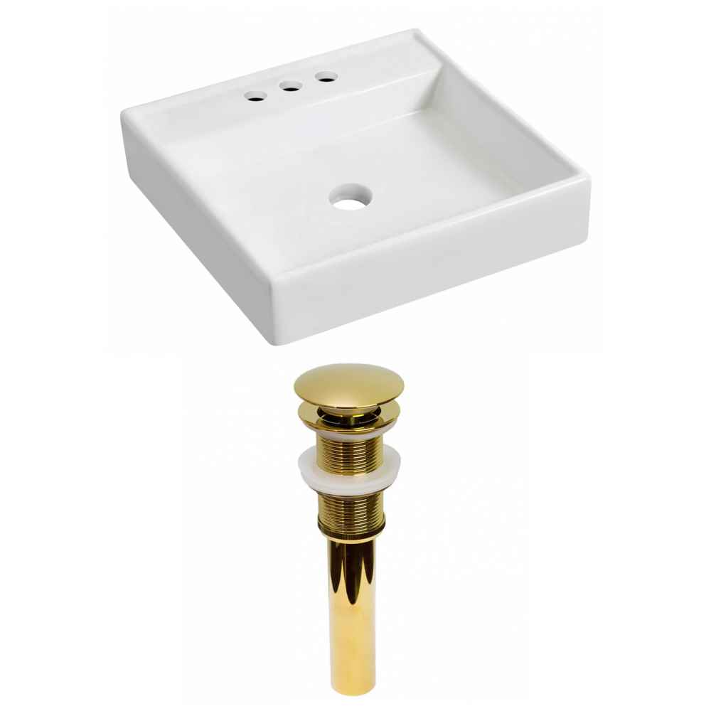 17.5-in. x 17.5-in. Square Bathroom Vessel Sink Set White Enamel Glaze