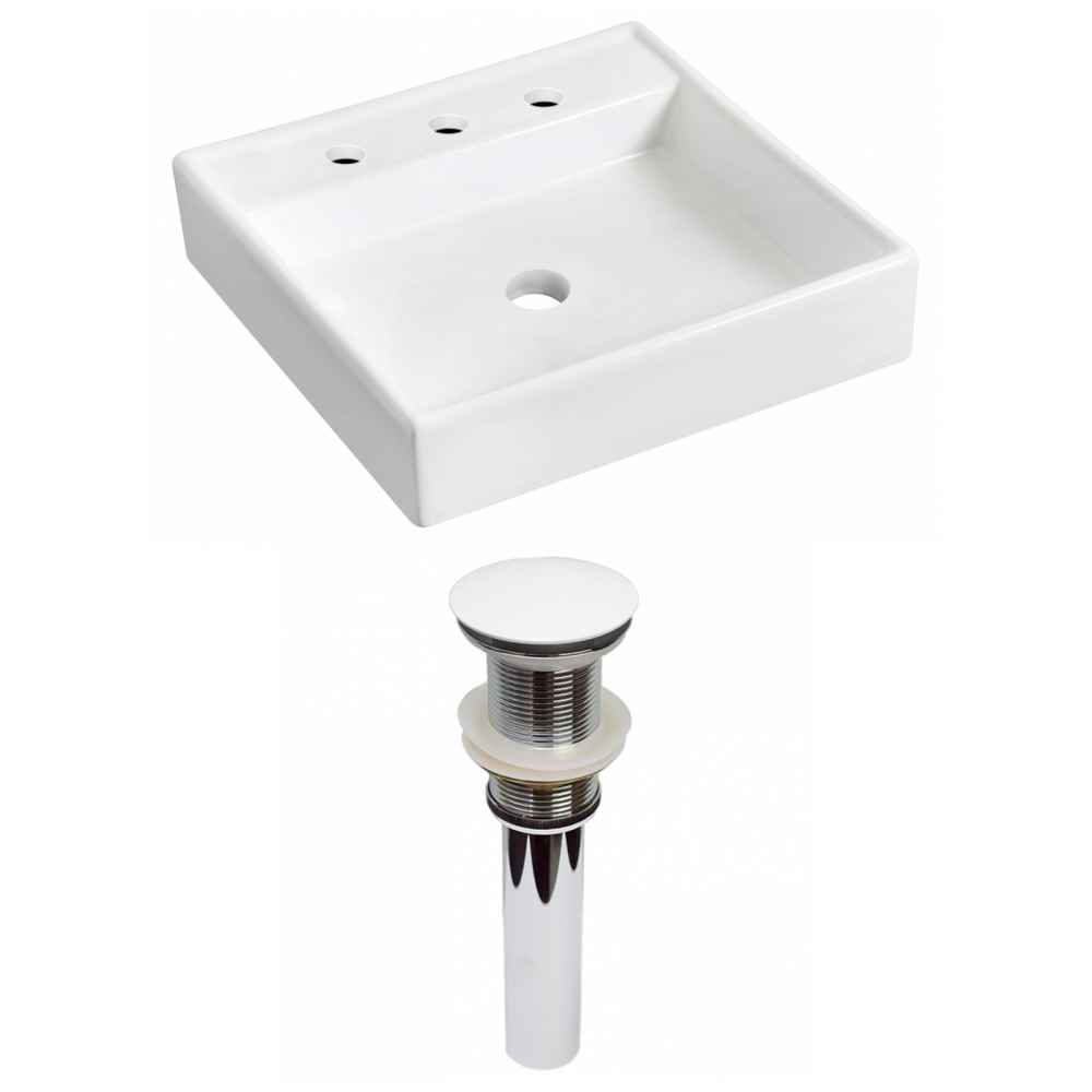 17.5-in. x 17.5-in. Square Bathroom Vessel Sink Set White Enamel Glaze