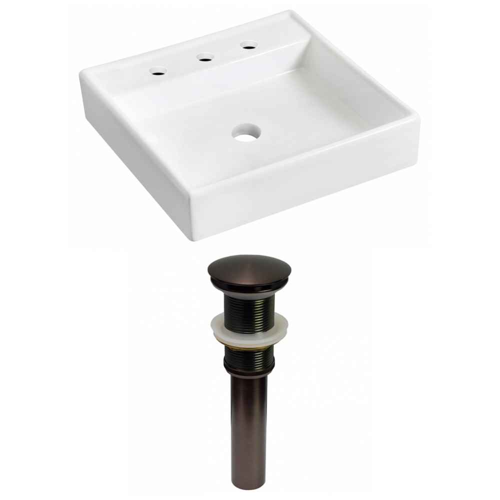 17.5-in. x 17.5-in. Square Bathroom Vessel Sink Set White Enamel Glaze