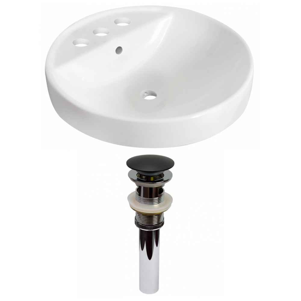 18.25-in. x 18.25-in. Round Bathroom Vessel Sink Set White Enamel Glaze
