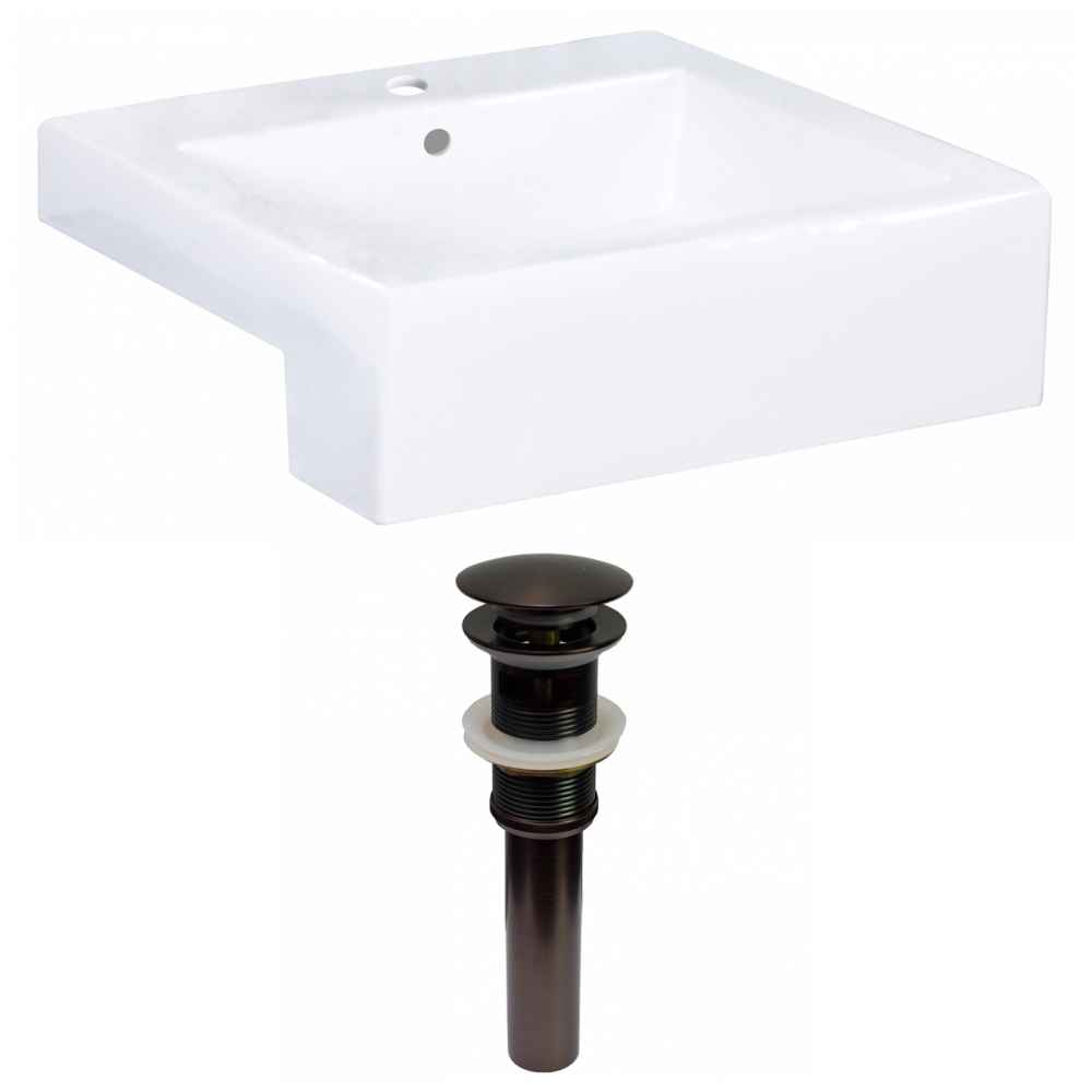 20.25-in. x 19-in. Rectangle Bathroom Vessel Sink Set White Enamel Glaze