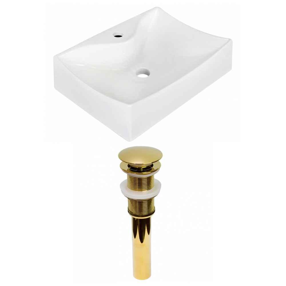 21.5-in. x 15.75-in. Rectangle Bathroom Vessel Sink Set White Enamel Glaze