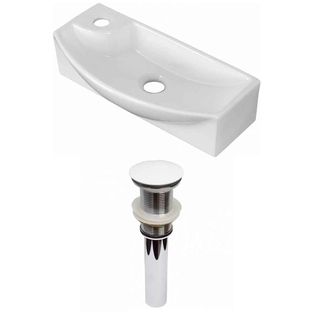 17.75-in. x 8.75-in. Rectangle Bathroom Vessel Sink Set White Enamel Glaze