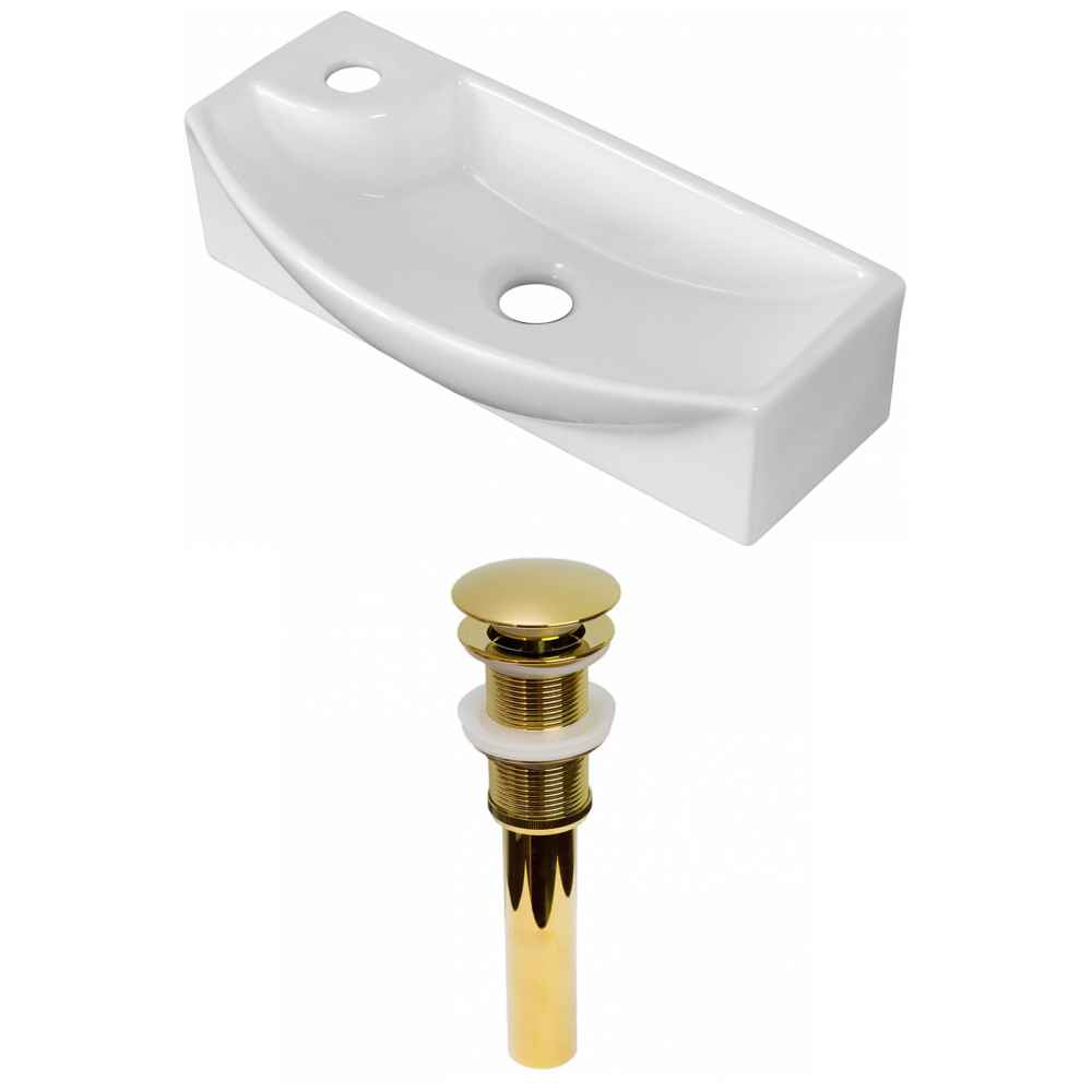 17.75-in. x 8.75-in. Rectangle Bathroom Vessel Sink Set White Enamel Glaze
