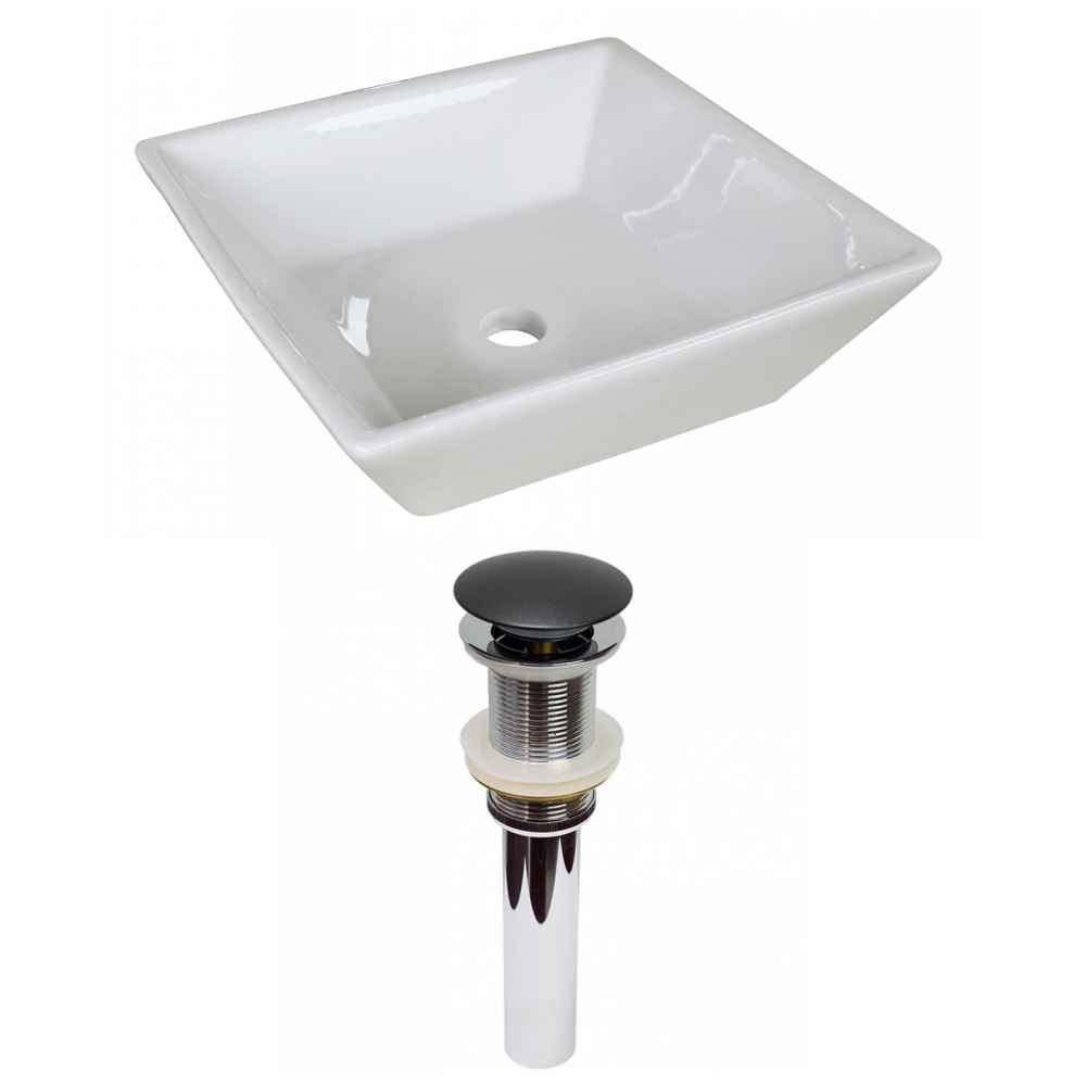 15.75-in. x 15.75-in. Square Bathroom Vessel Sink Set White Enamel Glaze