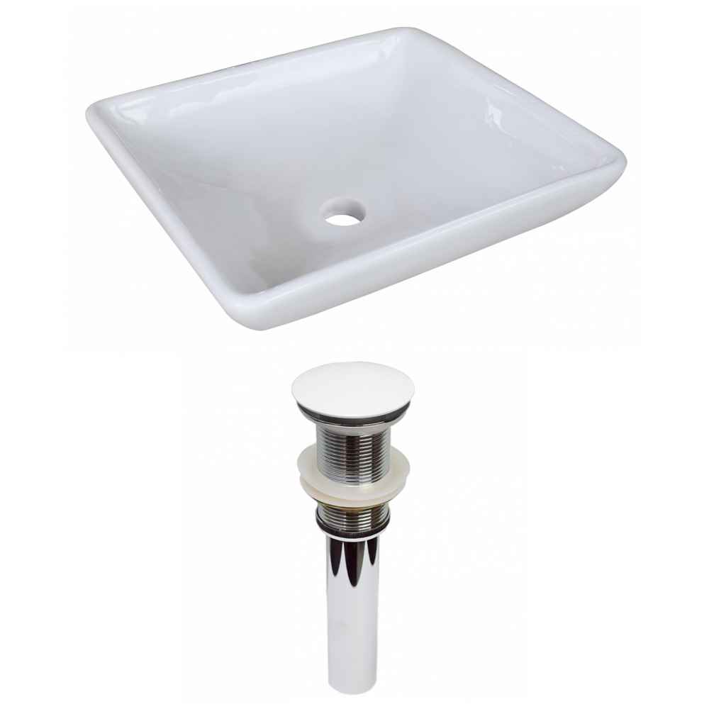 15.75-in. x 15.75-in. Square Bathroom Vessel Sink Set White Enamel Glaze