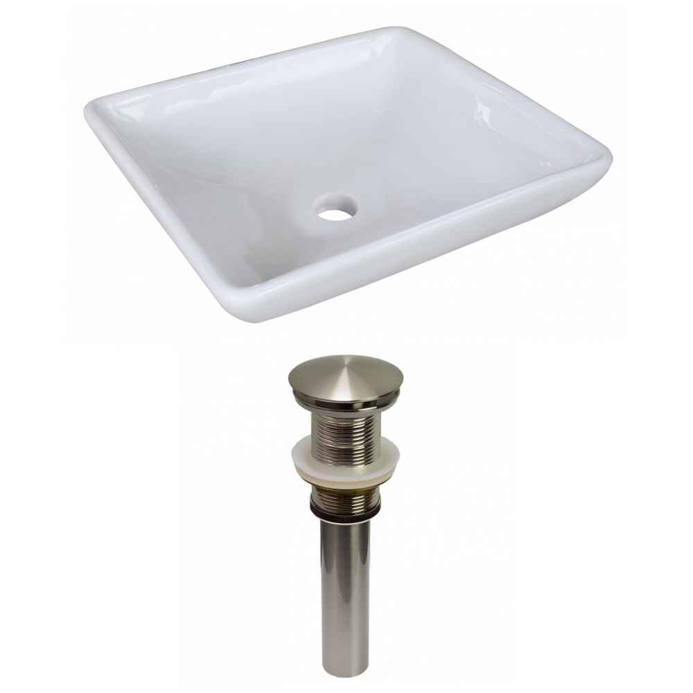 15.75-in. x 15.75-in. Square Bathroom Vessel Sink Set White Enamel Glaze