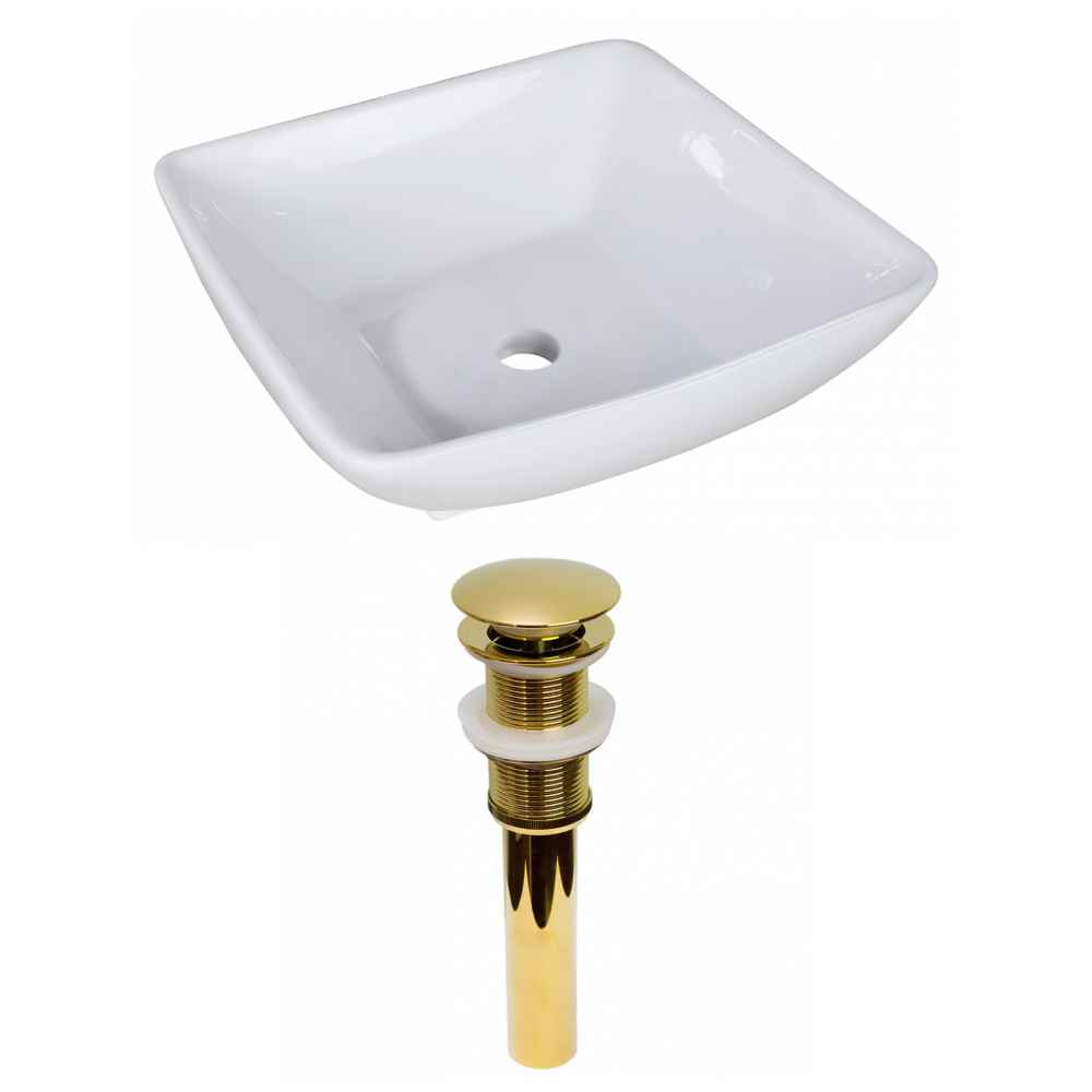 16.5-in. x 16.5-in. Square Bathroom Vessel Sink Set White Enamel Glaze