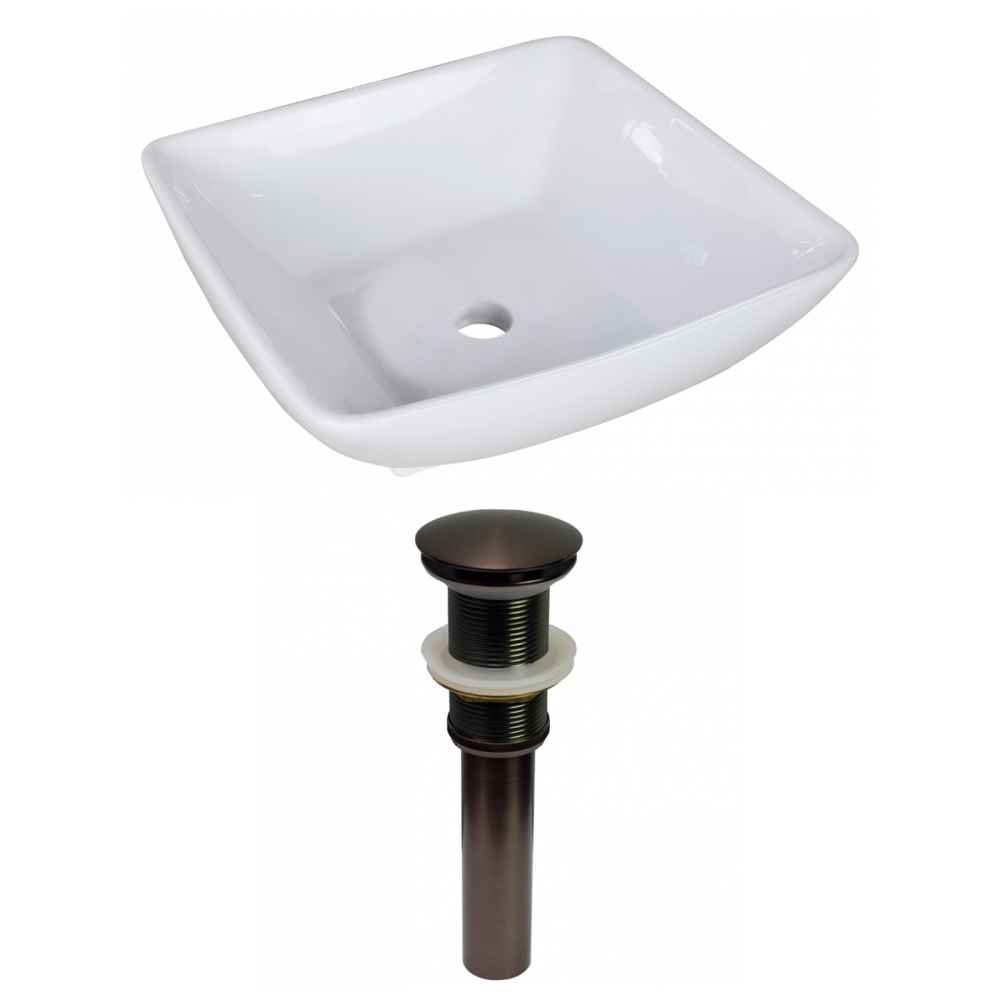 16.5-in. x 16.5-in. Square Bathroom Vessel Sink Set White Enamel Glaze