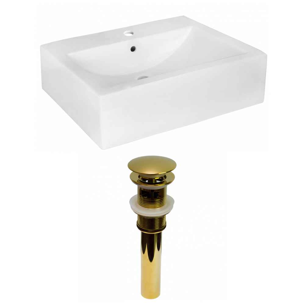 20.25-in. x 16.25-in. Rectangle Bathroom Vessel Sink Set White Enamel Glaze