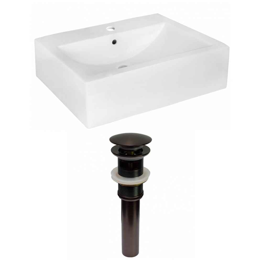 20.25-in. x 16.25-in. Rectangle Bathroom Vessel Sink Set White Enamel Glaze