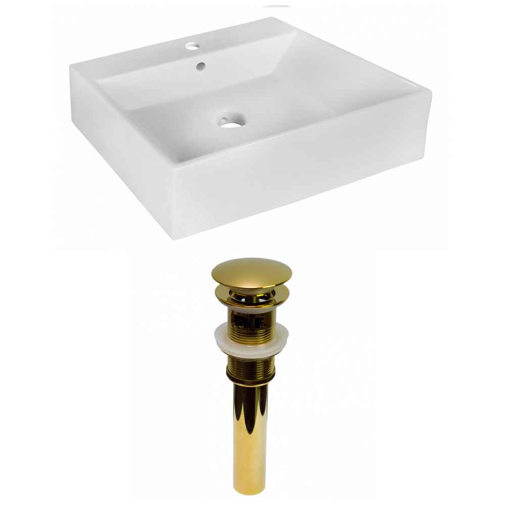 20.5-in. x 17.25-in. Rectangle Bathroom Vessel Sink Set White Enamel Glaze