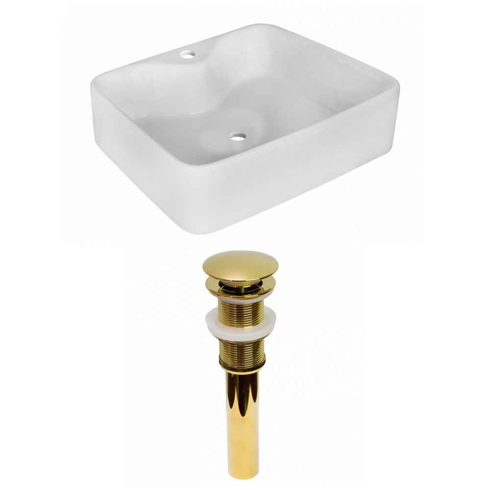 18.75-in. x 14.75-in. Rectangle Bathroom Vessel Sink Set White Enamel Glaze