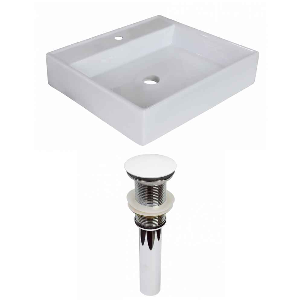 17-in. x 17-in. Square Bathroom Vessel Sink Set White Enamel Glaze