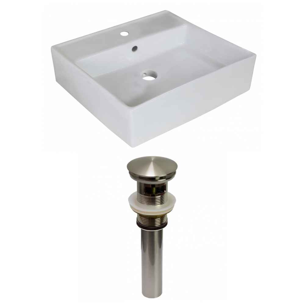 18-in. x 18-in. Square Bathroom Vessel Sink Set White Enamel Glaze