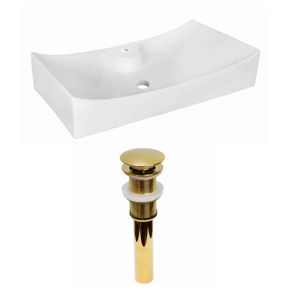 26.25-in. x 15.25-in. Rectangle Bathroom Vessel Sink Set White Enamel Glaze