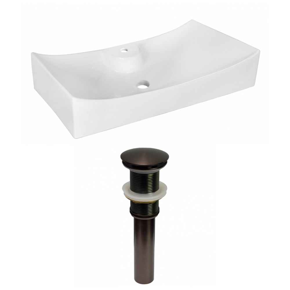26.25-in. x 15.25-in. Rectangle Bathroom Vessel Sink Set White Enamel Glaze