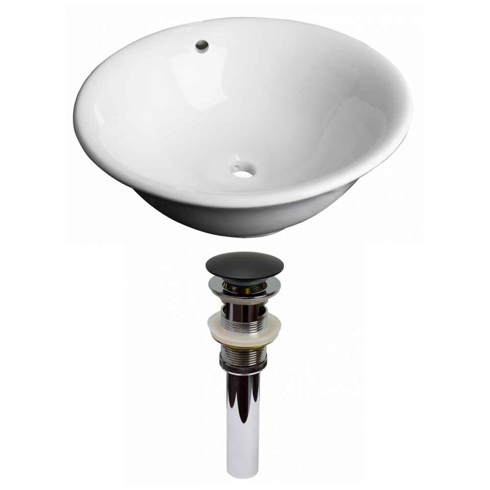 17-in. x 17-in. Round Bathroom Vessel Sink Set White Enamel Glaze