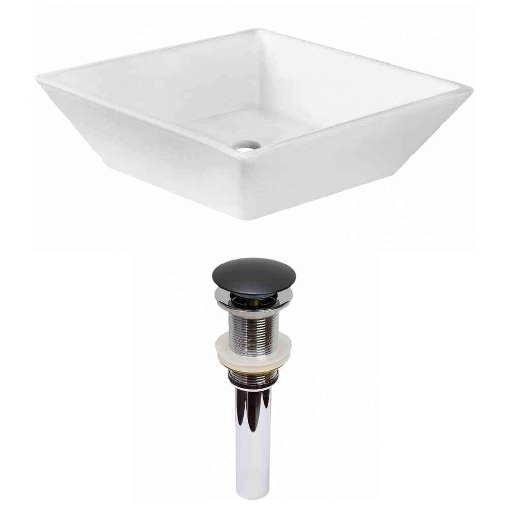 15.75-in. x 15.75-in. Square Bathroom Vessel Sink Set White Enamel Glaze