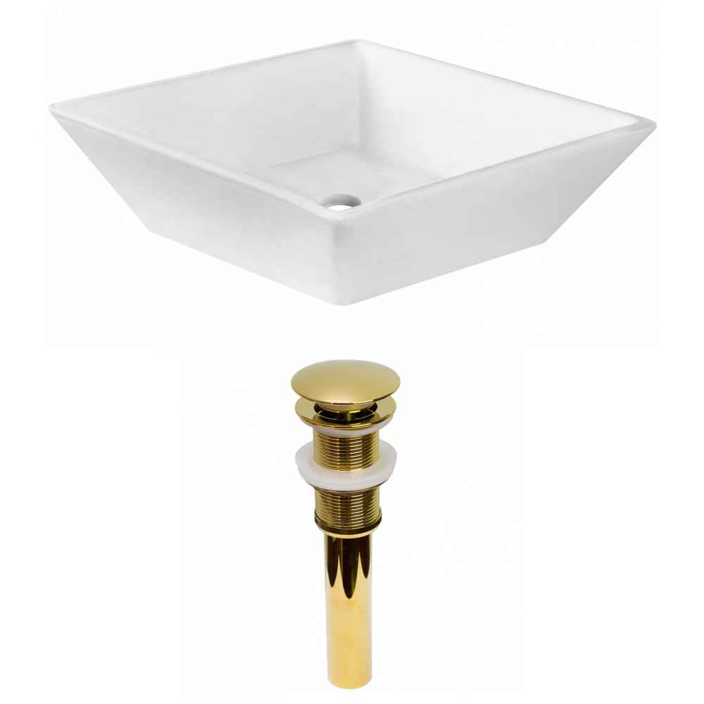 15.75-in. x 15.75-in. Square Bathroom Vessel Sink Set White Enamel Glaze