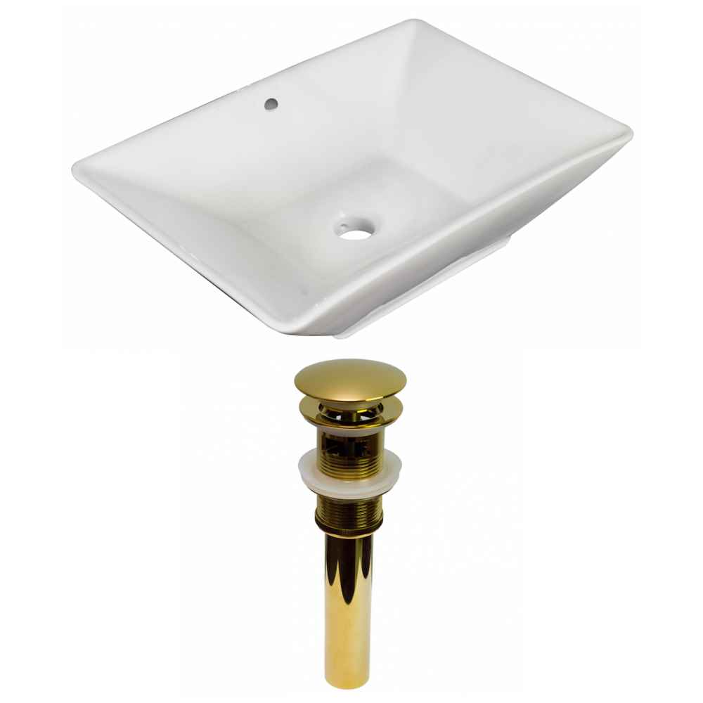 22-in. x 14.75-in. Rectangle Bathroom Vessel Sink Set White Enamel Glaze