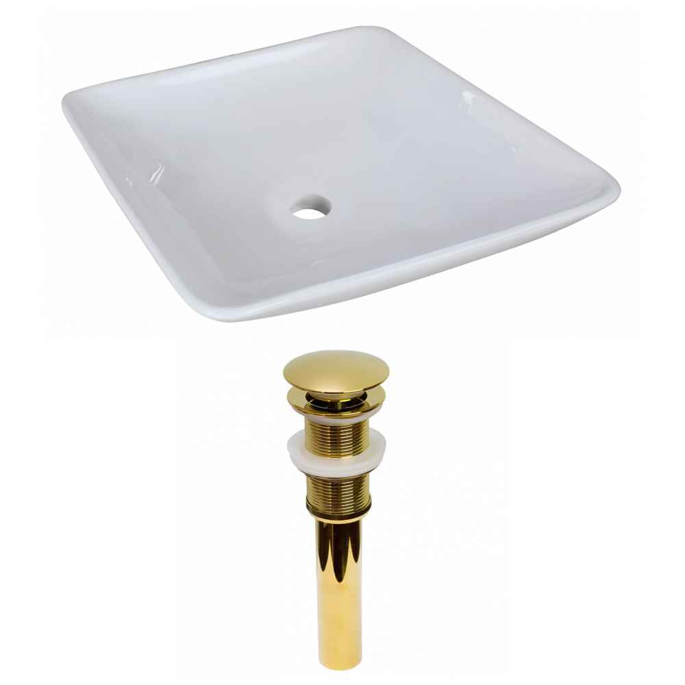 16.5-in. x 16.5-in. Square Bathroom Vessel Sink Set White Enamel Glaze