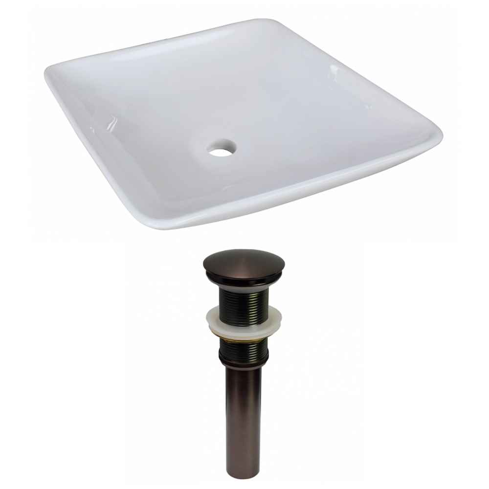 16.5-in. x 16.5-in. Square Bathroom Vessel Sink Set White Enamel Glaze