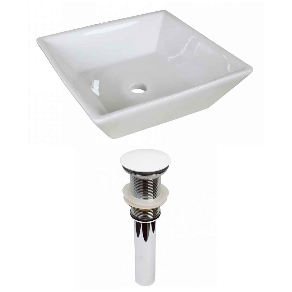 15.75-in. x 15.75-in. Square Bathroom Vessel Sink Set White Enamel Glaze
