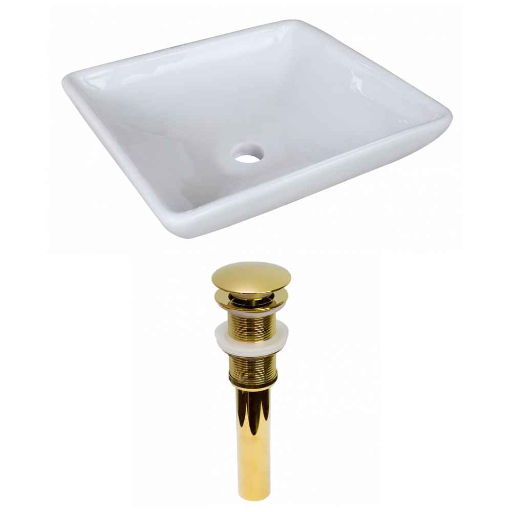 15.75-in. x 15.75-in. Square Bathroom Vessel Sink Set White Enamel Glaze