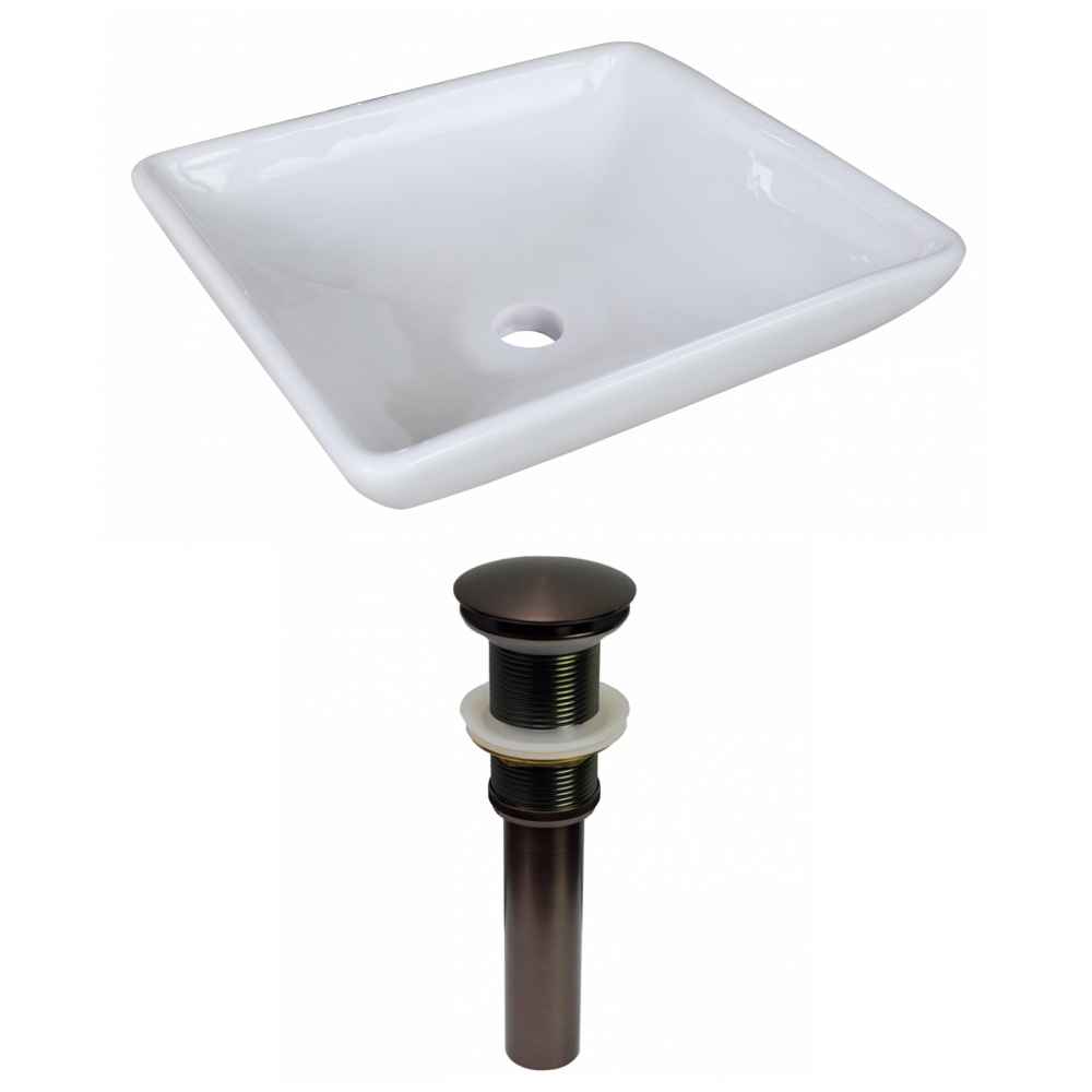 15.75-in. x 15.75-in. Square Bathroom Vessel Sink Set White Enamel Glaze