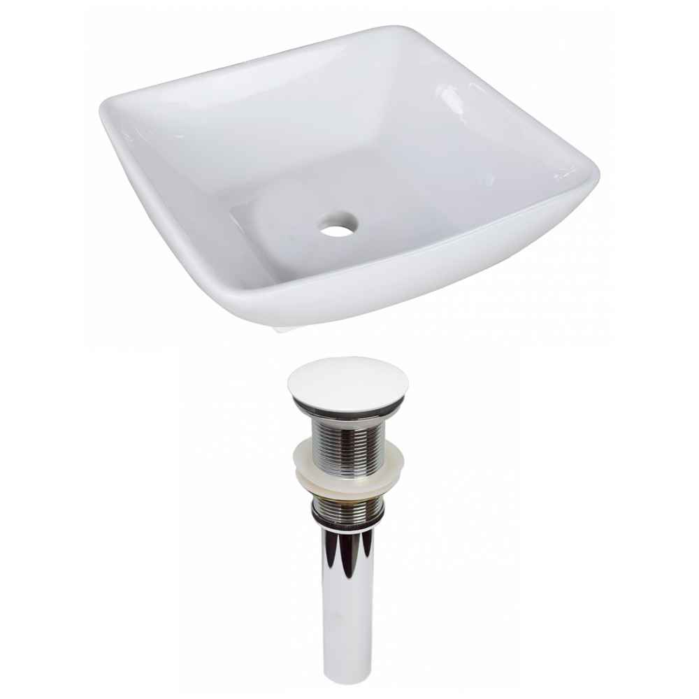 16.5-in. x 16.5-in. Square Bathroom Vessel Sink Set White Enamel Glaze