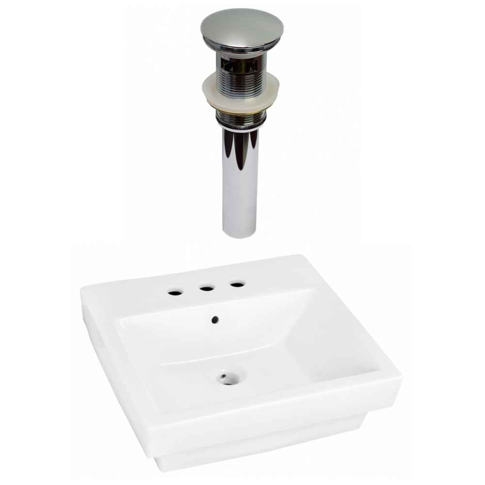 20.5-in. x 18.5-in. Rectangle Bathroom Vessel Sink Set White Enamel Glaze