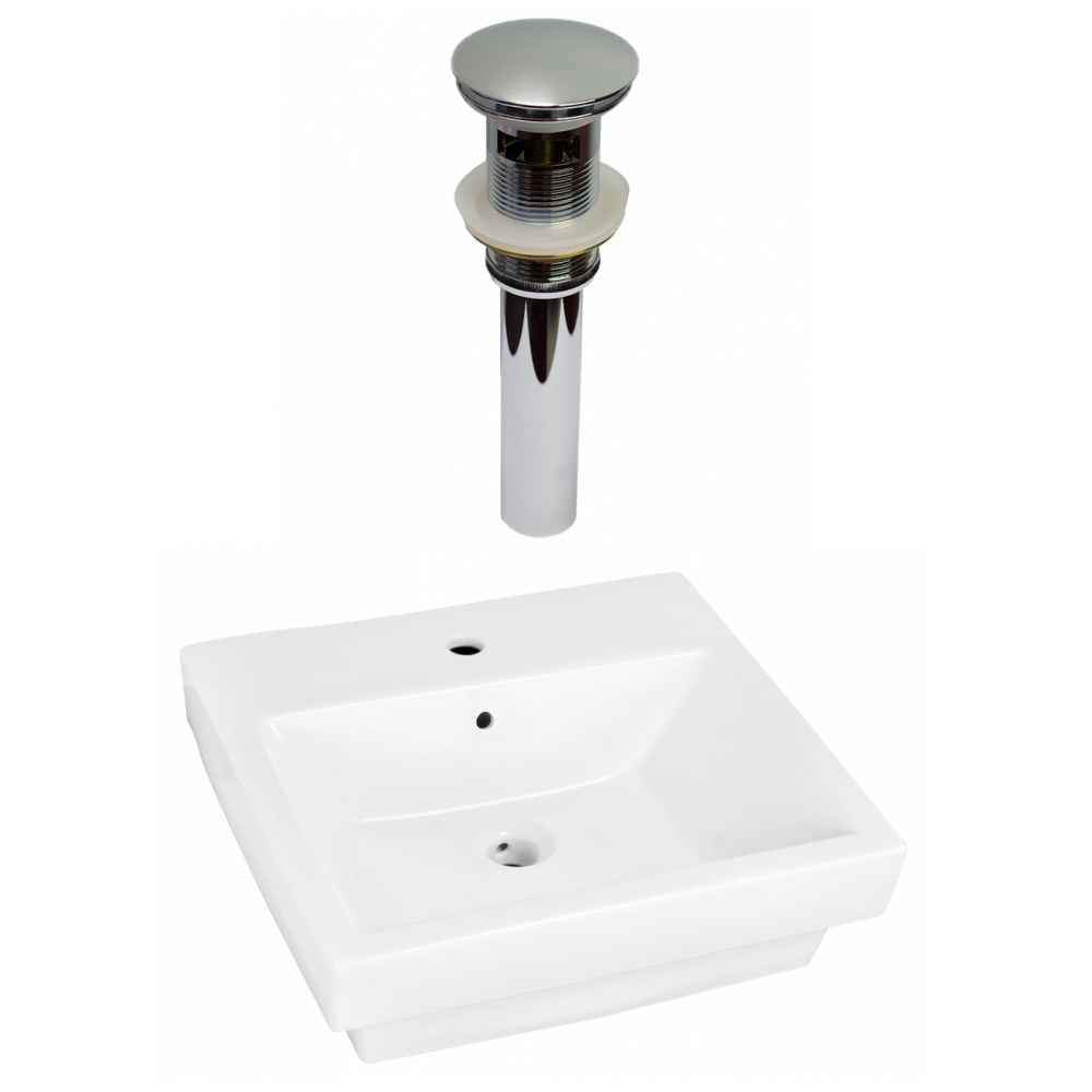 19-in. x 17.5-in. Rectangle Bathroom Vessel Sink Set White Enamel Glaze