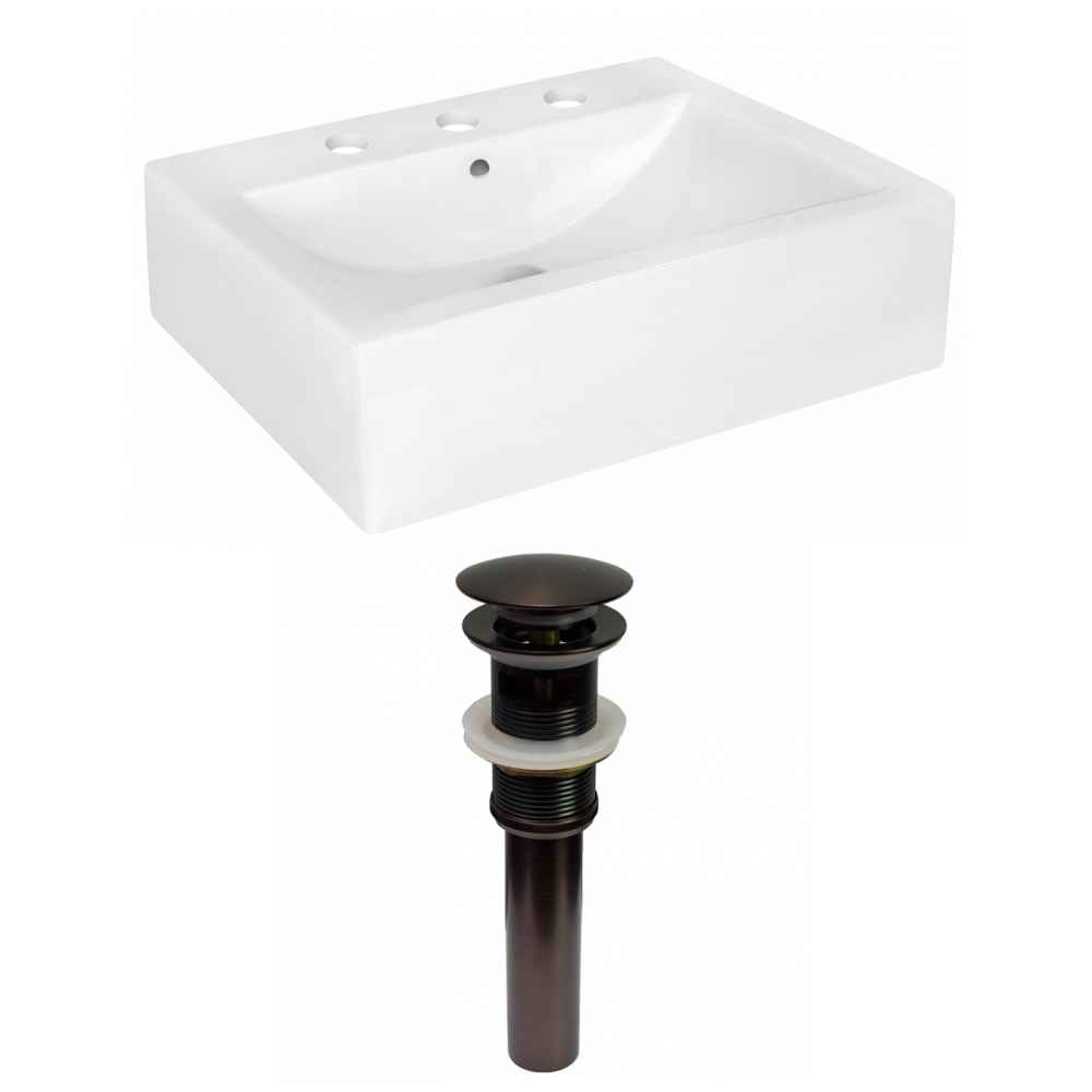 20.25-in. x 16.25-in. Rectangle Bathroom Vessel Sink Set White Enamel Glaze