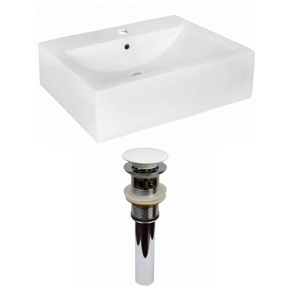 20.25-in. x 16.25-in. Rectangle Bathroom Vessel Sink Set White Enamel Glaze