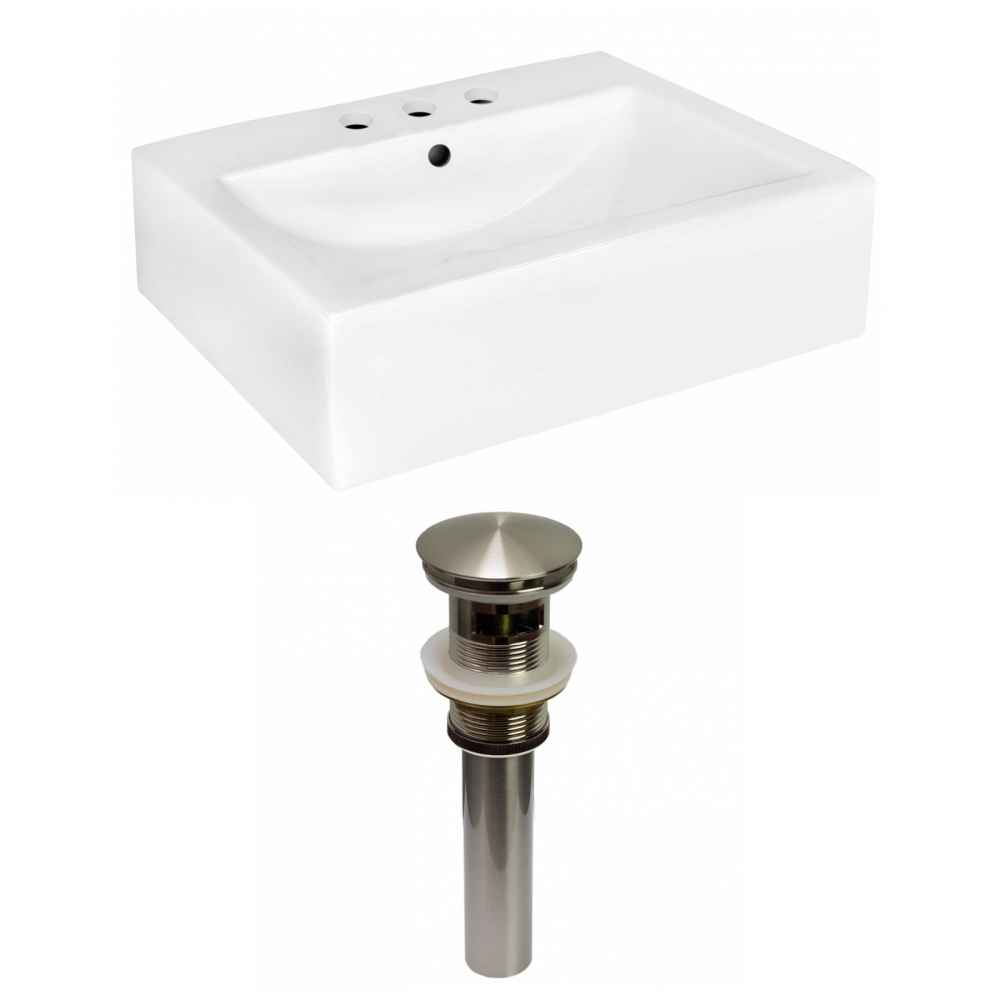 20.25-in. x 16.25-in. Rectangle Bathroom Vessel Sink Set White Enamel Glaze