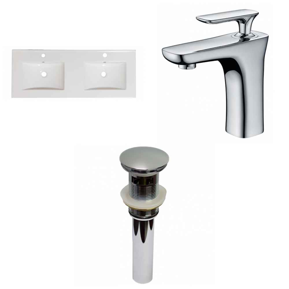 59-in. W 1 Hole Ceramic Top Set In White Color - Overflow Drain Incl.