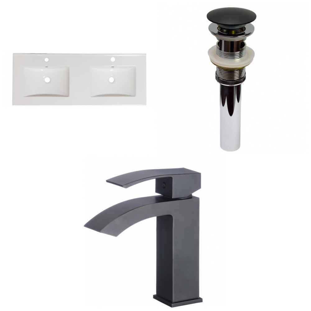 59-in. W 1 Hole Ceramic Top Set In White Color - Overflow Drain Incl.