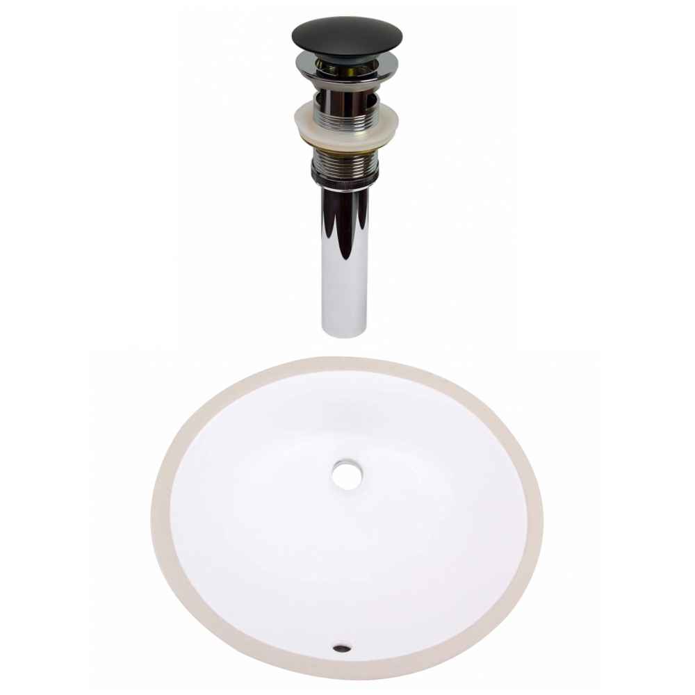 18.125-in. W CUPC Oval Bathroom Undermount Sink Set In White - Black Hardware - Overflow Drain Incl.