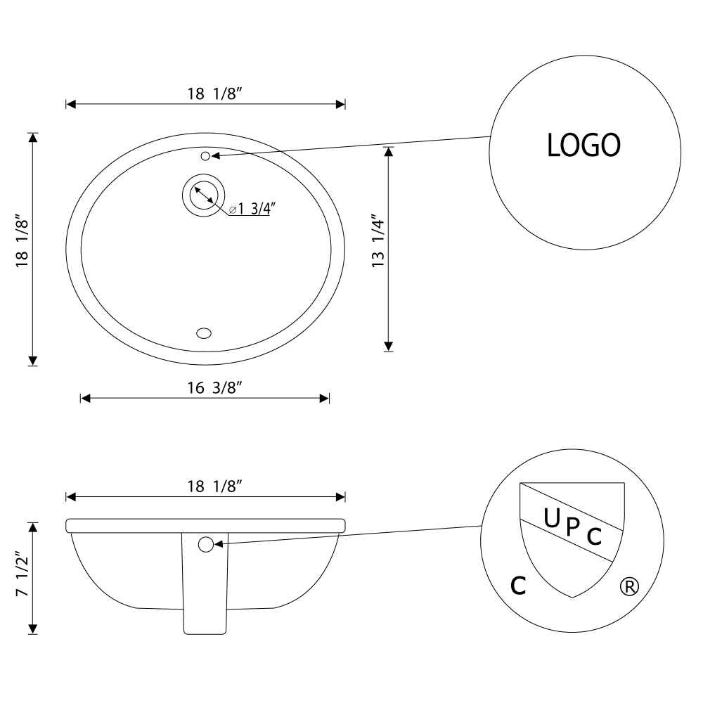 18.125-in. W CUPC Oval Bathroom Undermount Sink Set In White - Brushed Nickel Hardware - Overflow Drain Incl.