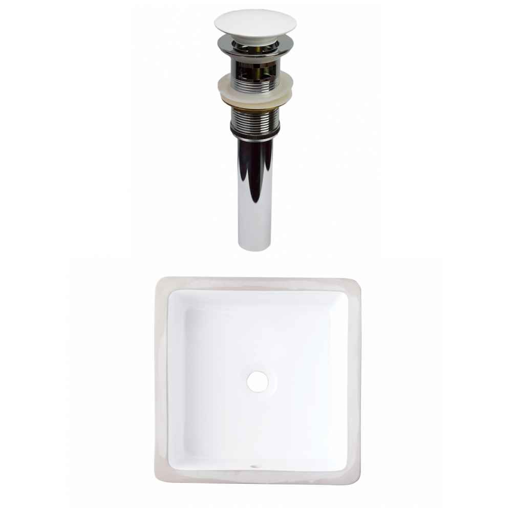 16-in. W CUPC Square Bathroom Undermount Sink Set In White - White Hardware - Overflow Drain Incl.