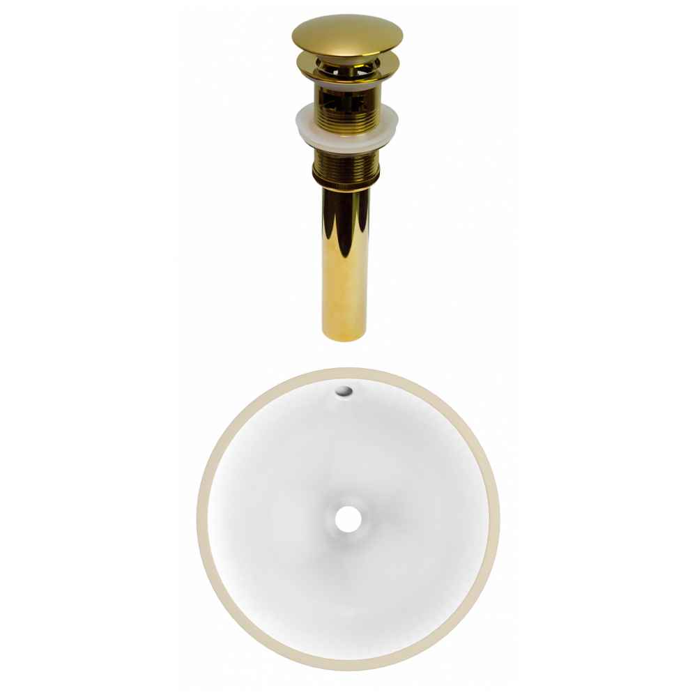 17-in. W CUPC Round Bathroom Undermount Sink Set In White - Gold Hardware - Overflow Drain Incl.