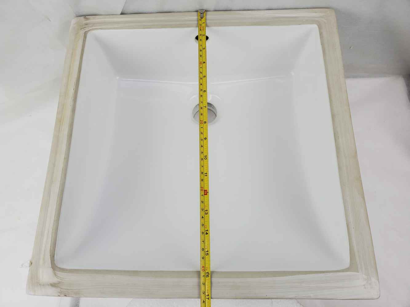 17-in. W CUPC Square Bathroom Undermount Sink Set In White - White Hardware - Overflow Drain Incl.