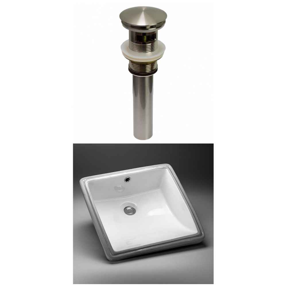 17-in. W CUPC Square Bathroom Undermount Sink Set In White - Brushed Nickel Hardware - Overflow Drain Incl.