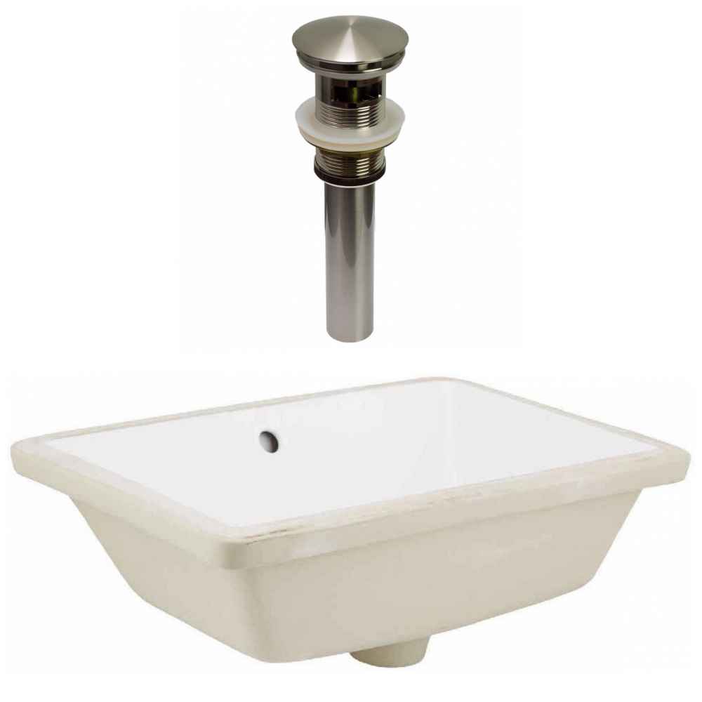 18-in. W CUPC Rectangle Bathroom Undermount Sink Set In White - Brushed Nickel Hardware - Overflow Drain Incl.