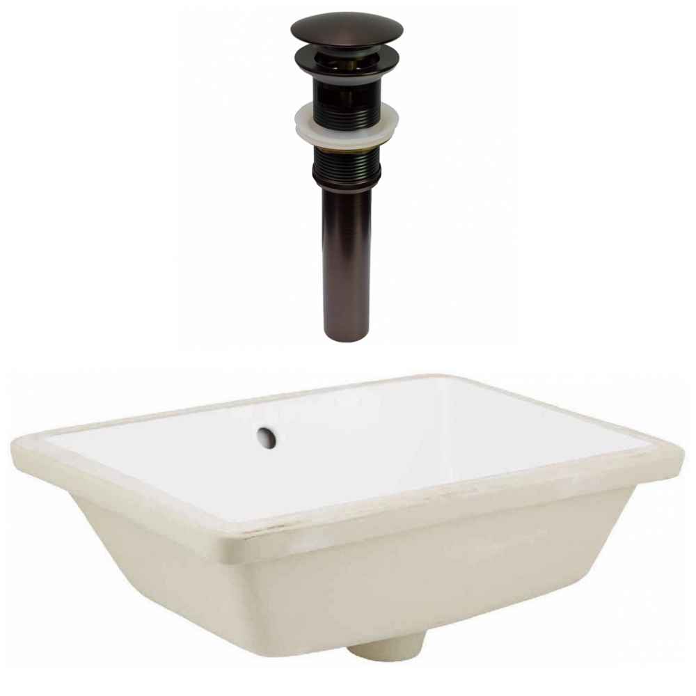 18-in. W CUPC Rectangle Bathroom Undermount Sink Set In White - Oil Rubbed Bronze Hardware - Overflow Drain Incl.